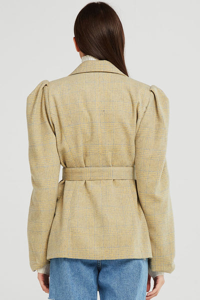 storets.com Ana Structured Sleeve Plaid Jacket w/Belt