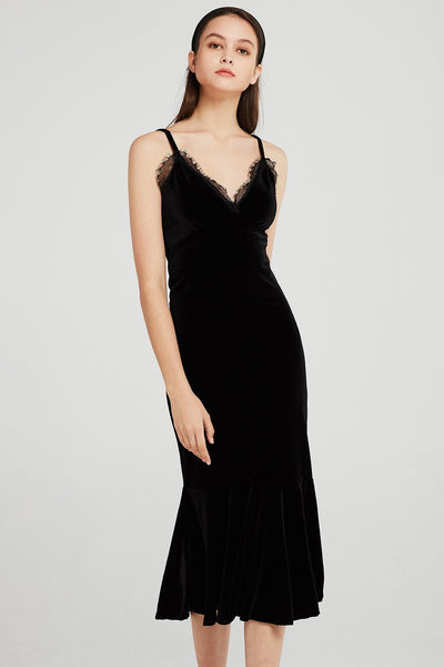 Quinn Lace Trim Velvet Cami Dress