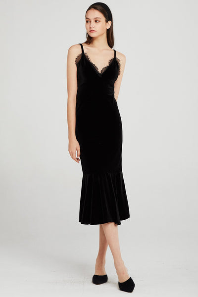 Quinn Lace Trim Velvet Cami Dress