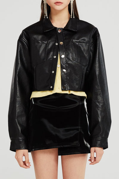 June Cropped Pleather Jacket