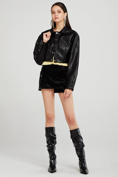 June Cropped Pleather Jacket