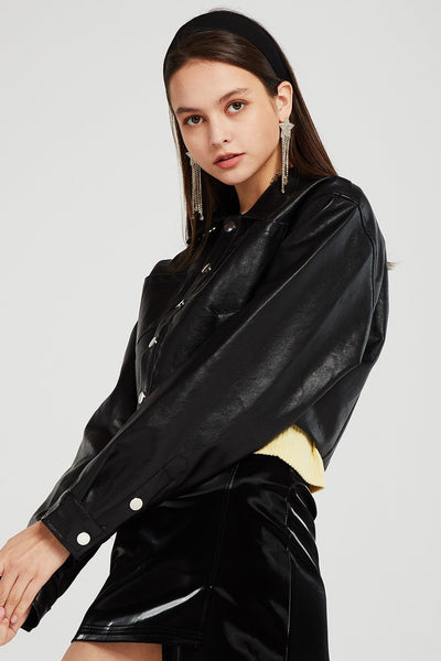 June Cropped Pleather Jacket