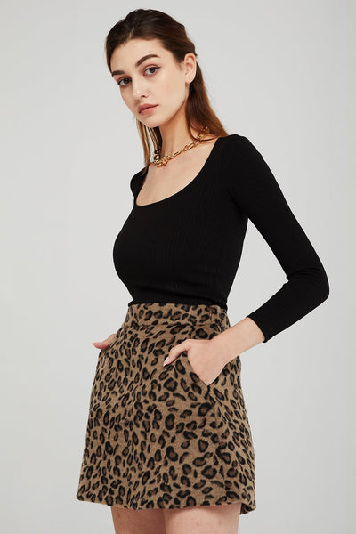 Leah Leopard Borg Mini Skirt