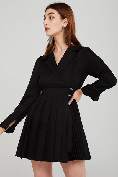 Madeline Pleated Belted Blazer Dress