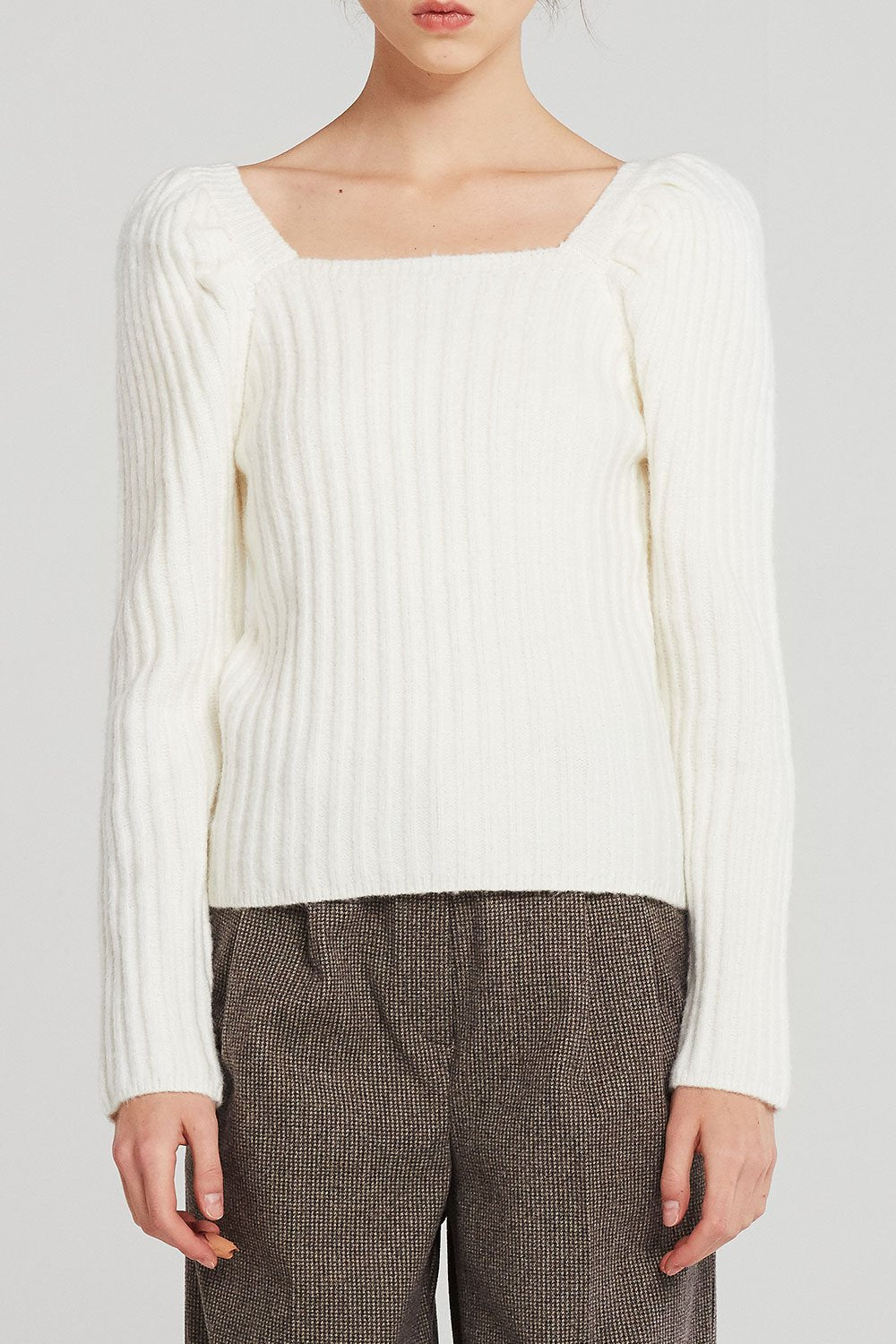 Selena Square Neck Rib-Knit Top