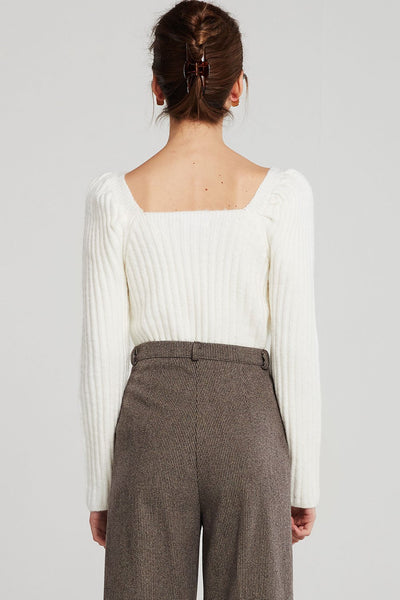 Selena Square Neck Rib-Knit Top