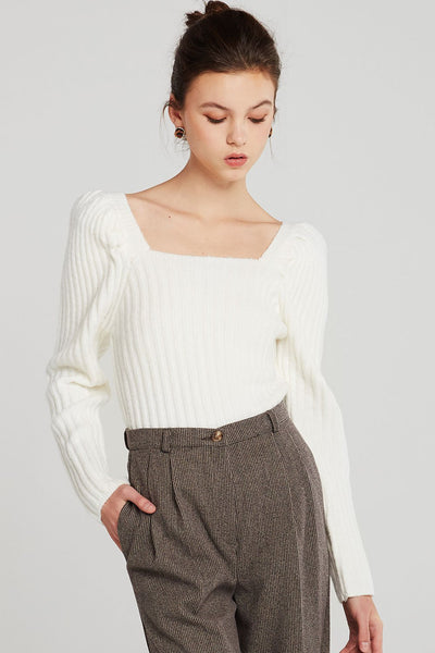 Selena Square Neck Rib-Knit Top