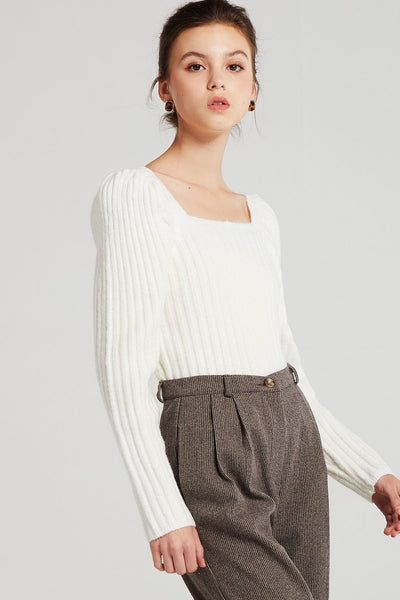 Selena Square Neck Rib-Knit Top