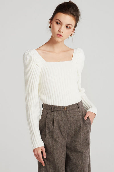 Selena Square Neck Rib-Knit Top