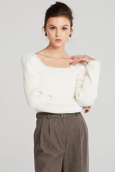 Selena Square Neck Rib-Knit Top