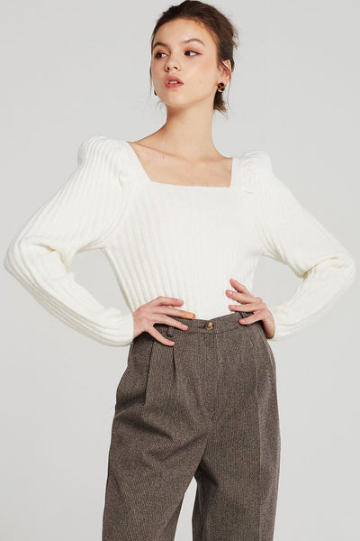 Selena Square Neck Rib-Knit Top