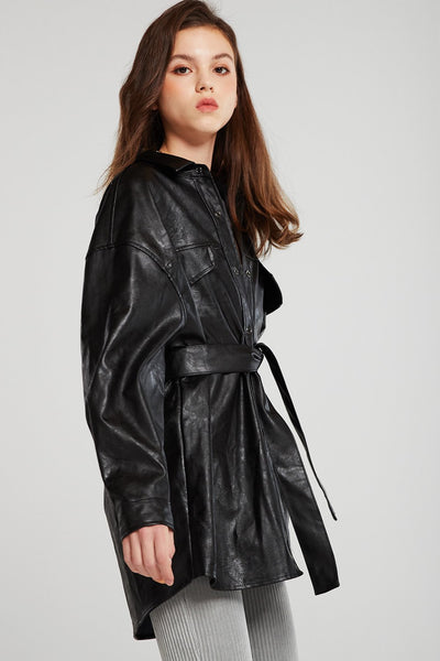 Louise Oversized Pleather Shirt w/Belt