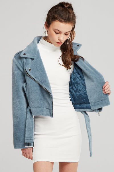 Athena Cropped Fluffy Moto Jacket