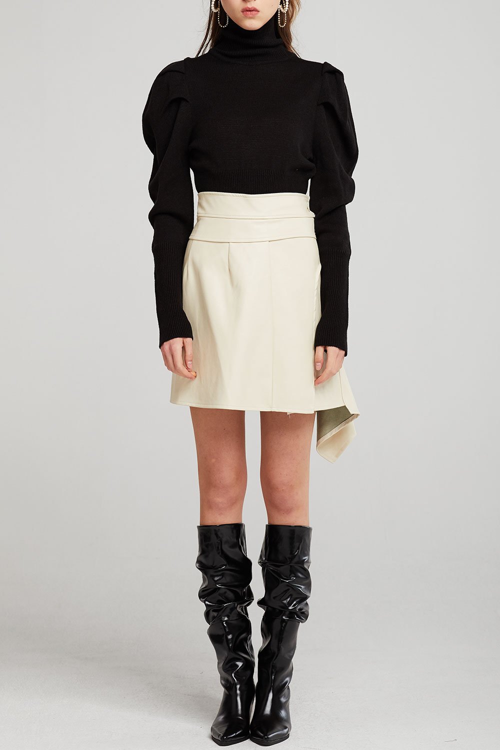 Reese Asymmetric Detail Pleather Skirt