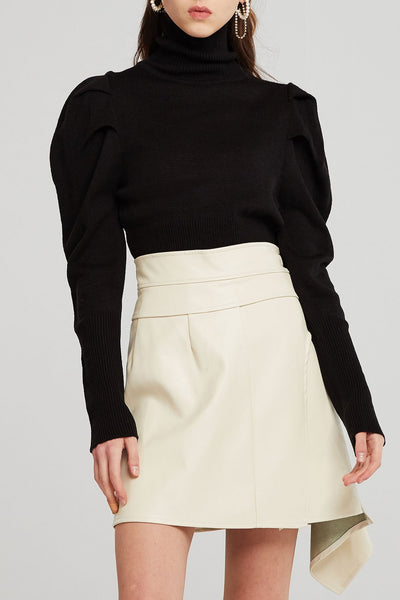 Reese Asymmetric Detail Pleather Skirt