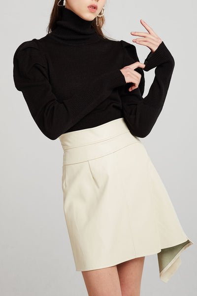 Reese Asymmetric Detail Pleather Skirt