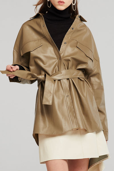 Louise Oversized Pleather Shirt w/Belt