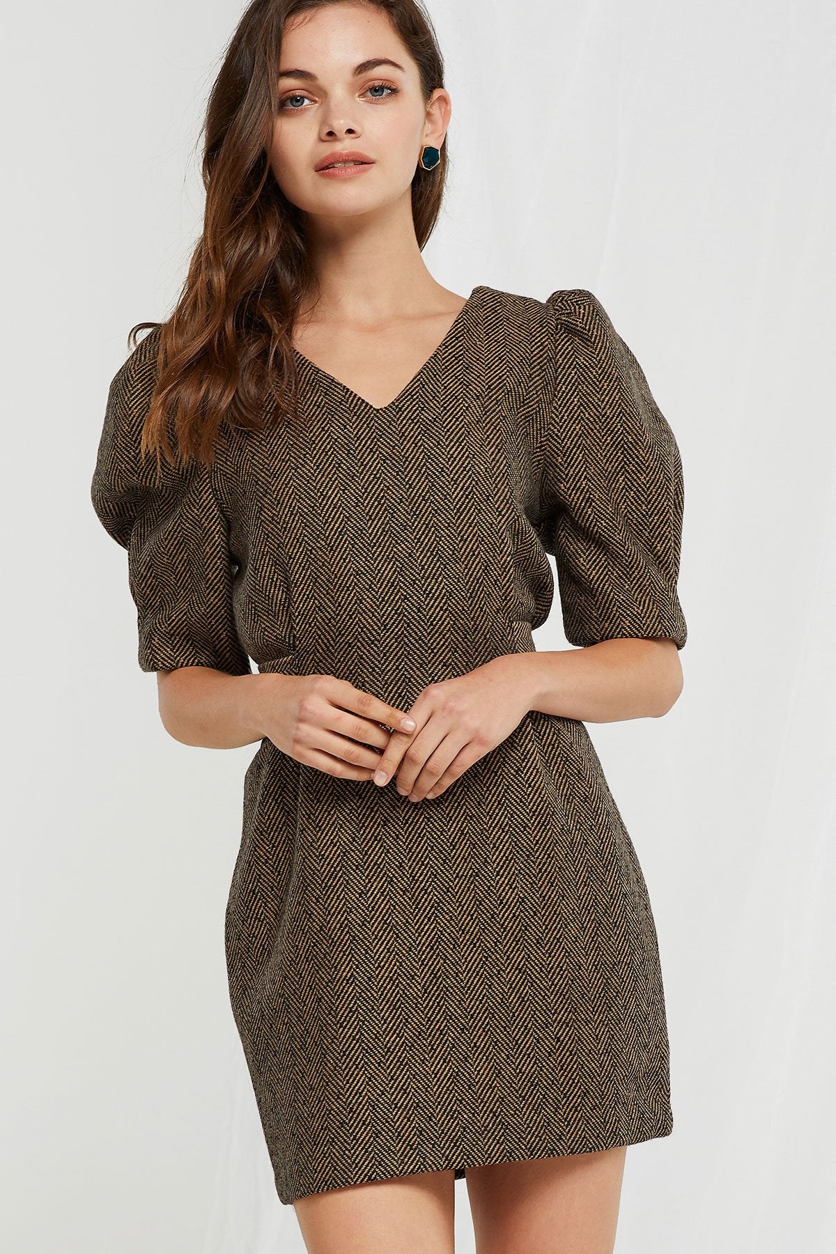 Jenny Tied Herringbone Dress-2 Colors