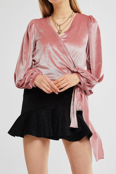 Maya Wrap Velvet Blouse