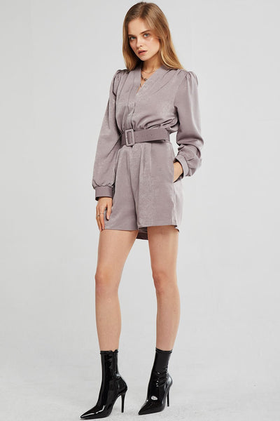 Ella Satin Pintuck Romper w/Belt