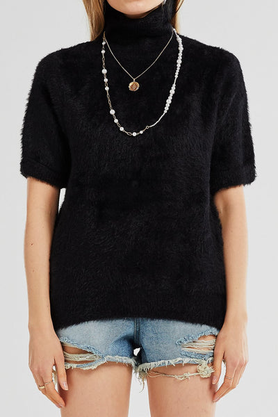 Elena Turtleneck Fuzzy Knit Top