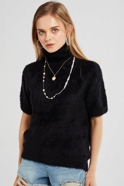 Elena Turtleneck Fuzzy Knit Top