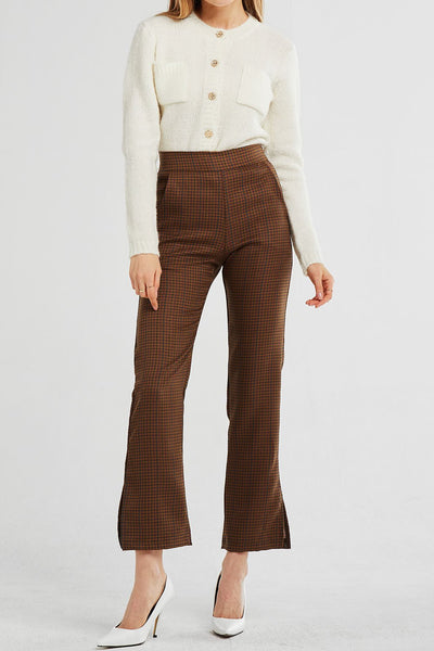 Peyton Checkered Bootcut Pants w/Slit