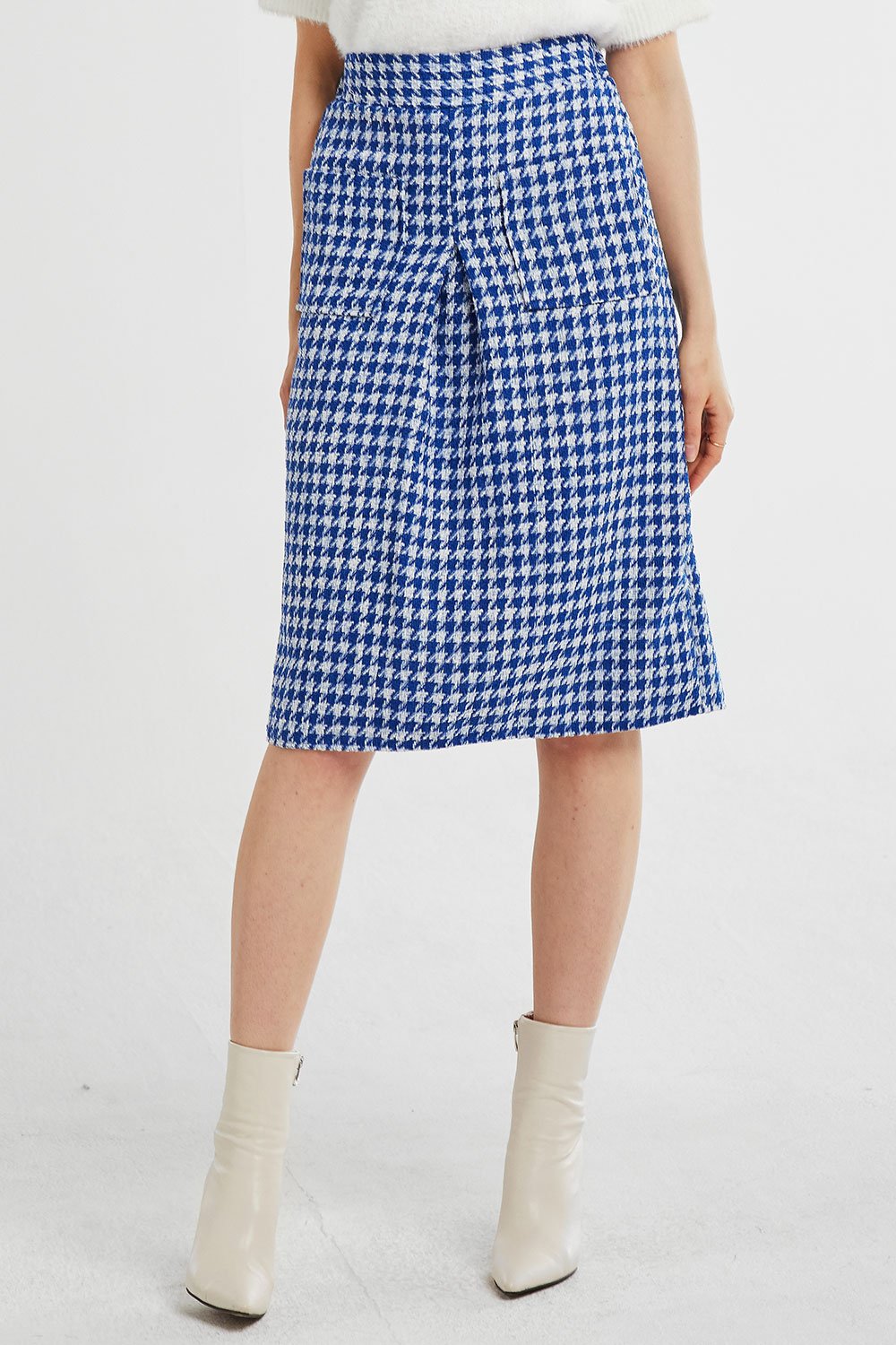 Alexa Houndstooth Pleated Midi Skirt