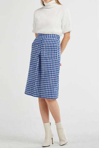 Alexa Houndstooth Pleated Midi Skirt