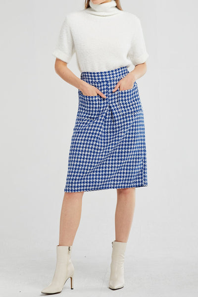 Alexa Houndstooth Pleated Midi Skirt