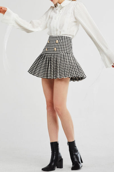 Ivy Pleated Hem Houndstooth Skirt