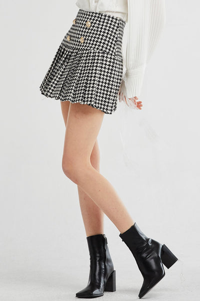 Ivy Pleated Hem Houndstooth Skirt