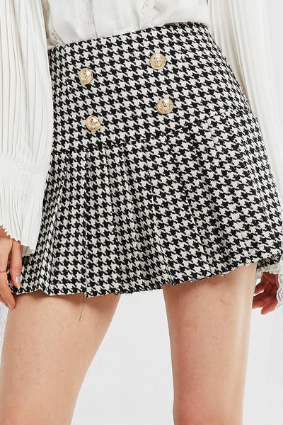 Ivy Pleated Hem Houndstooth Skirt