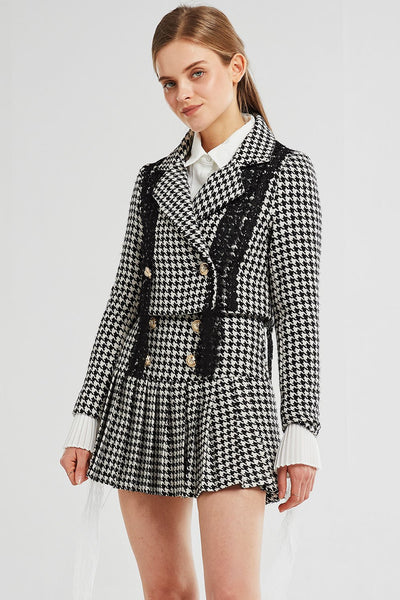 Ivy Pleated Hem Houndstooth Skirt