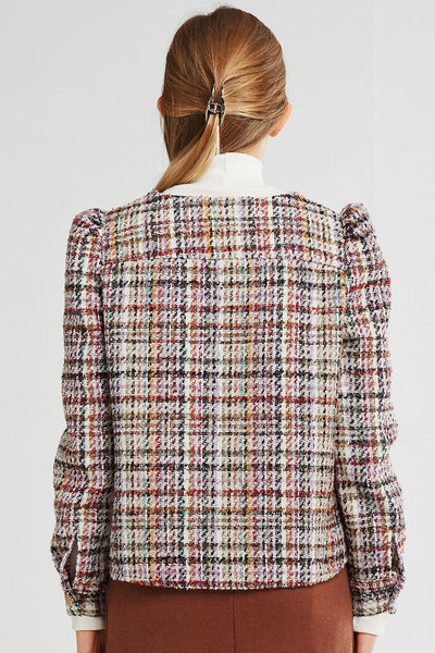 Scarlett Multi Tweed Puff Sleeve Jacket