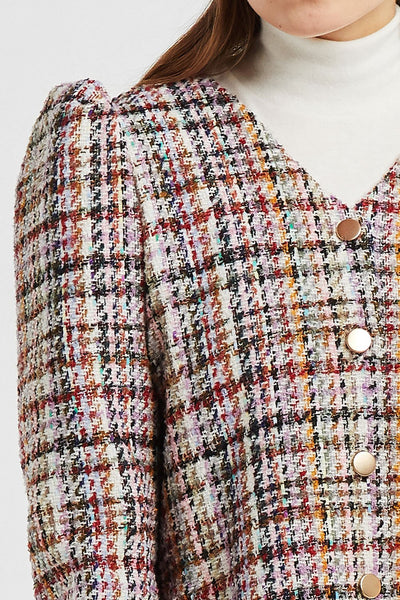 Scarlett Multi Tweed Puff Sleeve Jacket