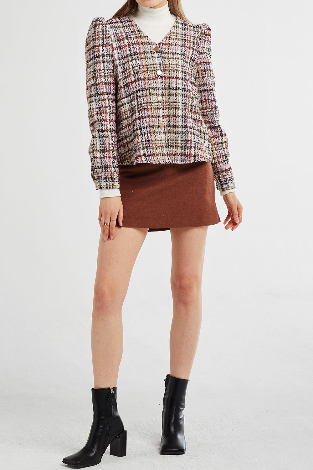 Scarlett Multi Tweed Puff Sleeve Jacket