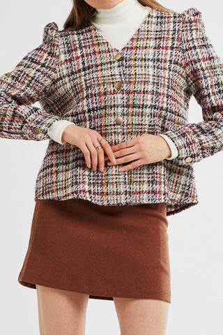 Scarlett Multi Tweed Puff Sleeve Jacket