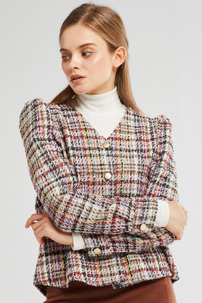 Scarlett Multi Tweed Puff Sleeve Jacket