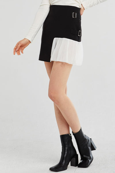 Athena Asymmetric Spliced Pleated Skirt