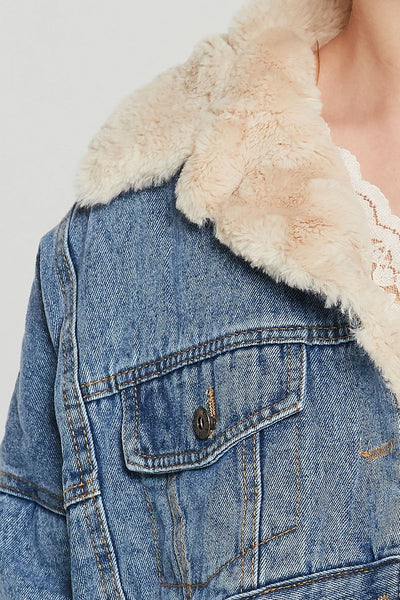 Bonnie Fur Lined Cropped Denim Jacket