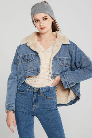 Bonnie Fur Lined Cropped Denim Jacket