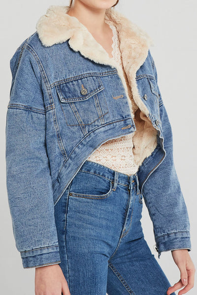 Bonnie Fur Lined Cropped Denim Jacket