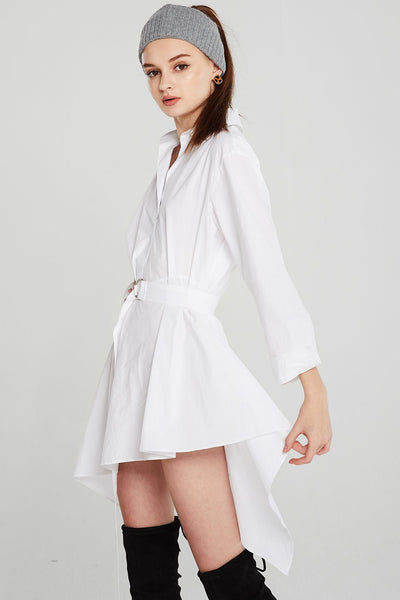 Amira Asymmetric Hem Shirt Dress w/Belt