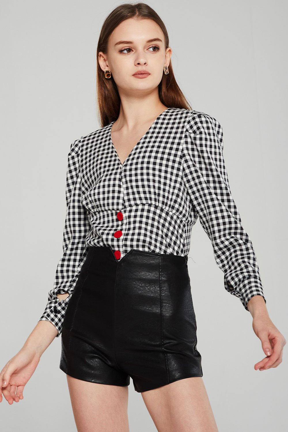 Anna Button Detail Gingham Blouse