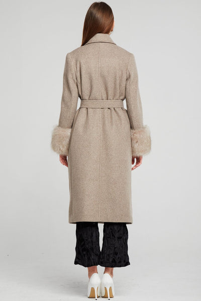 Dorothy Fur Cuff Long Coat w/Belt