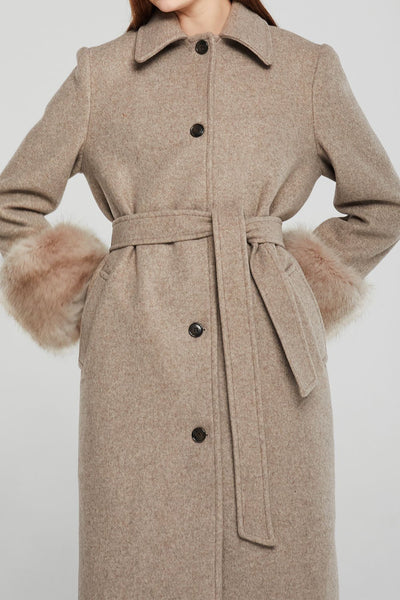 Dorothy Fur Cuff Long Coat w/Belt