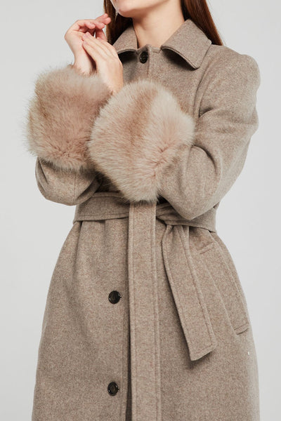 Dorothy Fur Cuff Long Coat w/Belt