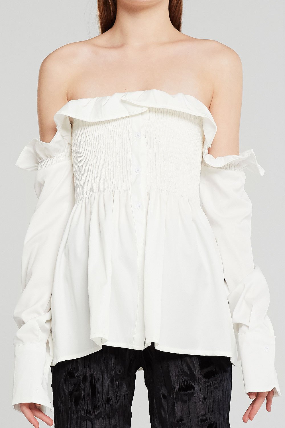 Audrey Ruffle Bardot Peplum Blouse