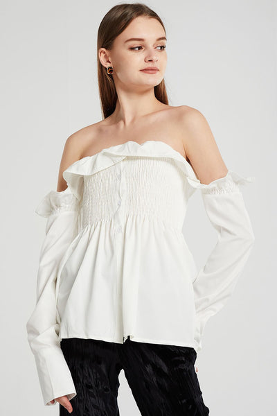 Audrey Ruffle Bardot Peplum Blouse